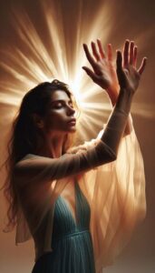 Empath trying to hold and shine light without a solid foundation, illustrating why spiritual practices fail without shadow work first