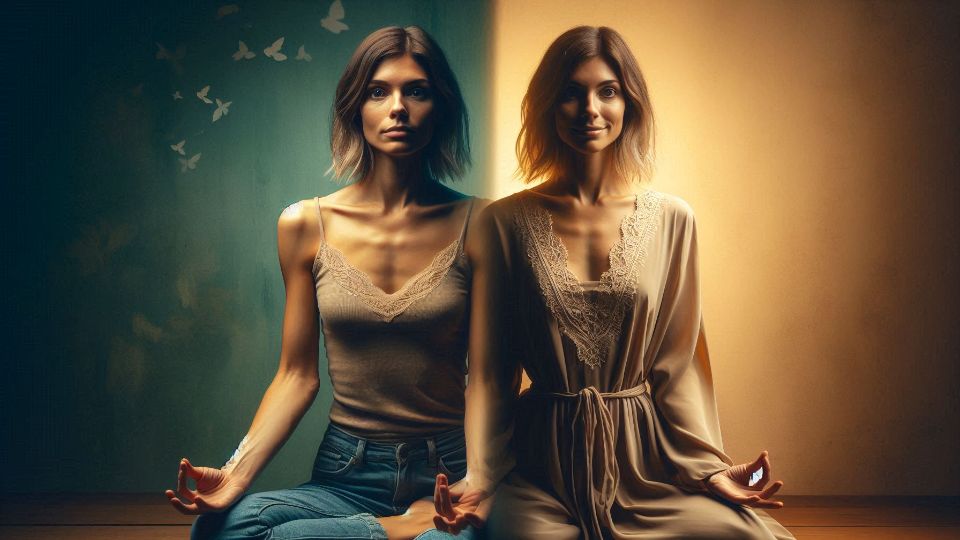 Empath's transformation from anxious meditation to grounded peace through shadow work before light work approach