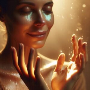 Journey showing crying is a sign of healing - woman transforms from ashamed tears to healing release to peaceful acceptance